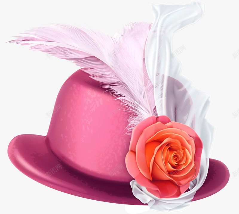 粉色羽毛淑女帽子png免抠素材_新图网 https://ixintu.com 女孩帽子 淑女 粉色帽子 美丽帽子 花朵帽子 装饰图案