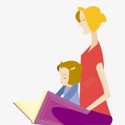 妈妈和儿子手绘手绘卡通母亲孩子母子读书插矢量图高清图片