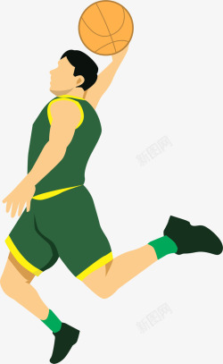 绿色扁平打篮球男孩素材
