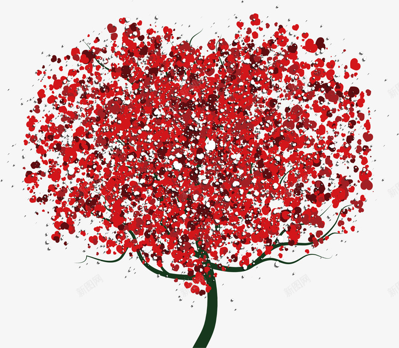 红色爱心大树矢量图ai免抠素材_新图网 https://ixintu.com 大树 爱心 红色 装饰 矢量图