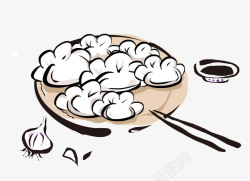 白萝卜蘸酱年夜饭盘子里的饺子高清图片