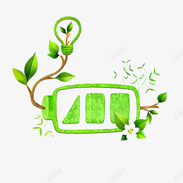 绿色的电池png免抠素材_新图网 https://ixintu.com 卡通 手绘 灯泡 环保 电池 简笔 绿色的 节能