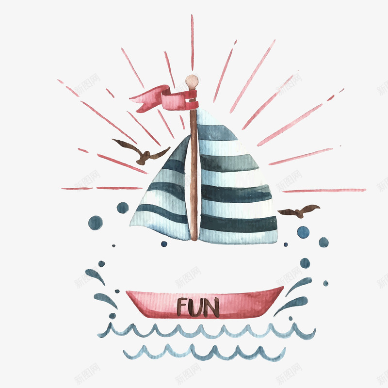 手绘帆船装饰png免抠素材_新图网 https://ixintu.com 卡通帆船 夏季标签 手绘帆船 水彩绘 背景装饰