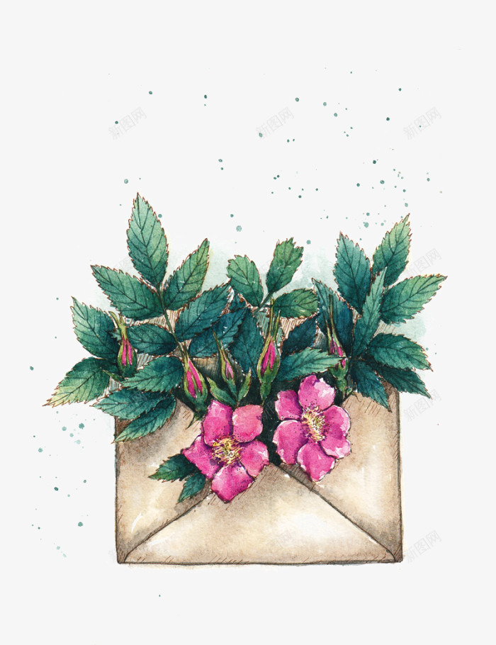 信封和鲜花png免抠素材_新图网 https://ixintu.com png图形 png装饰 叶子 植物 装饰 鲜花