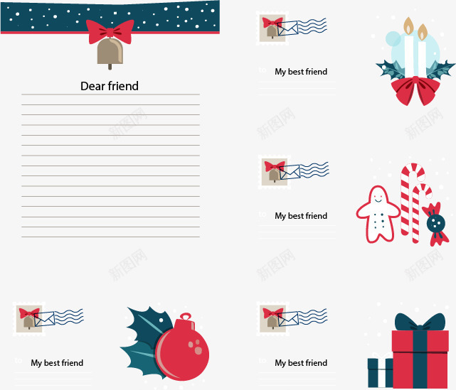 圣诞信件套装png免抠素材_新图网 https://ixintu.com 信封 信纸 圣诞节书信 矢量素材