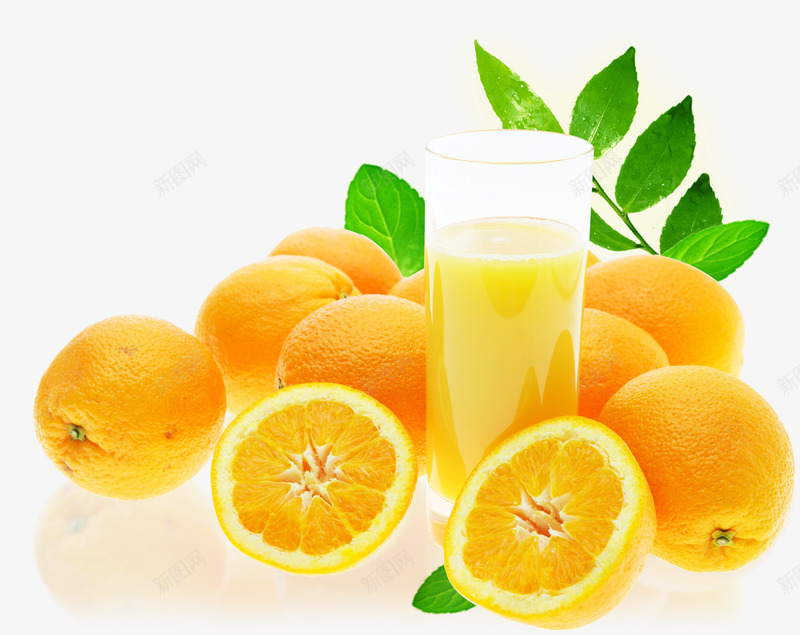 鲜榨橙汁psd免抠素材_新图网 https://ixintu.com 一杯橙汁 新鲜 榨汁 橙子 绿叶