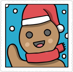 棕色邮票方框挥手的雪人邮票高清图片