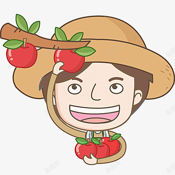 摘苹果的男人png免抠素材_新图网 https://ixintu.com 卡通 手绘 树枝 男人 简笔 红色的 苹果 高兴地