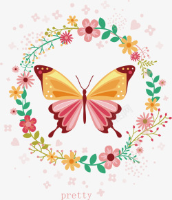创意童话蝴蝶花环矢量图高清图片