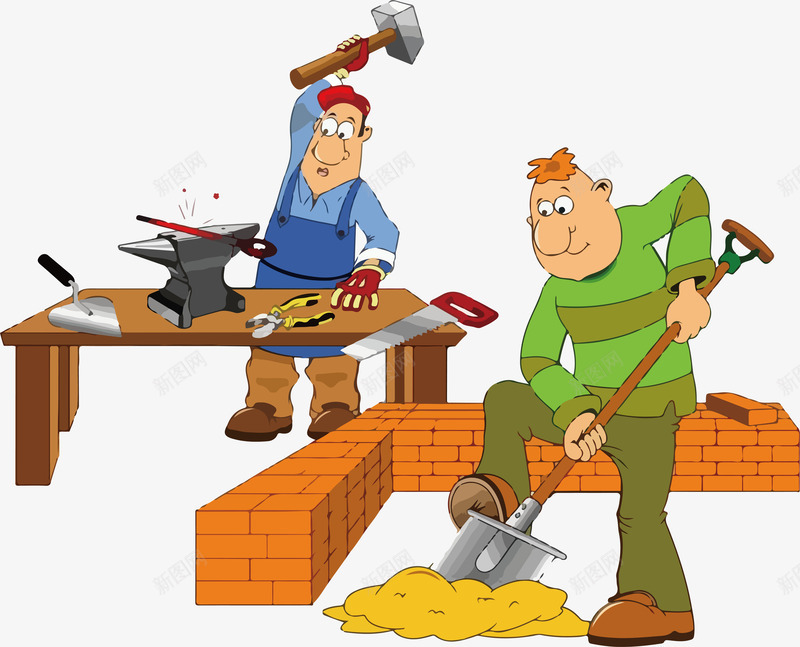 卡通正在工作的工人png免抠素材_新图网 https://ixintu.com AI 劳动者 卡通 工人 工作 砌墙 铁匠