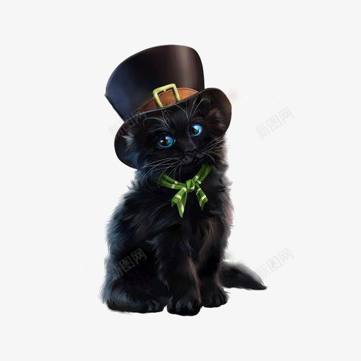 黑色猫咪png免抠素材_新图网 https://ixintu.com 可爱猫咪 宠物猫 小猫咪 猫咪插画 黑色礼帽