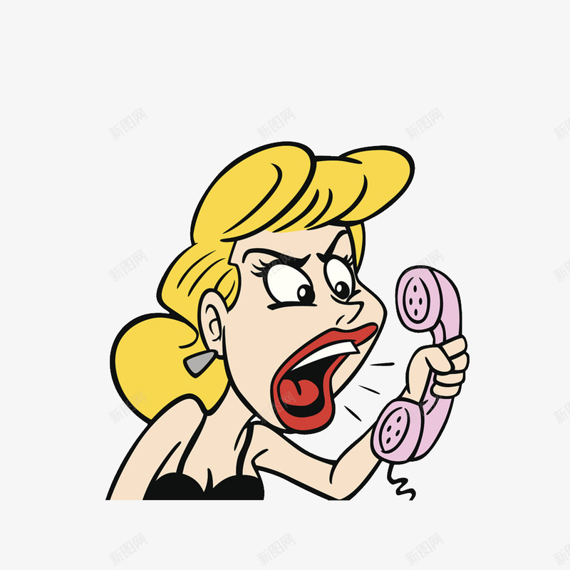 卡通抓着电话咆哮的女士png免抠素材_新图网 https://ixintu.com 咆哮的女士 抓东西 抓着电话 生气的女士