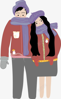 手绘冬日情侣插图穿情侣装的爱人素材
