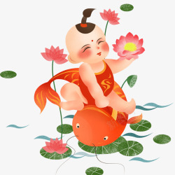 福娃抱鱼春节传统节日元素高清图片