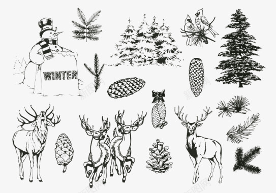 天然树和冬季图标图标