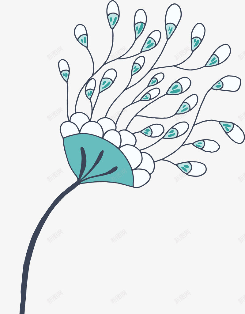 卡通手绘蓝色美丽的小花png免抠素材_新图网 https://ixintu.com 动漫动画 卡通手绘 简约 绿叶 美丽的花朵 蓝色的小花