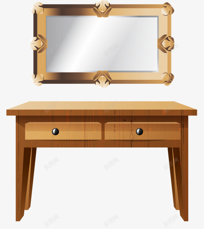 桌子镜子png免抠素材_新图网 https://ixintu.com 木质 桌子 梳妆台 镜子