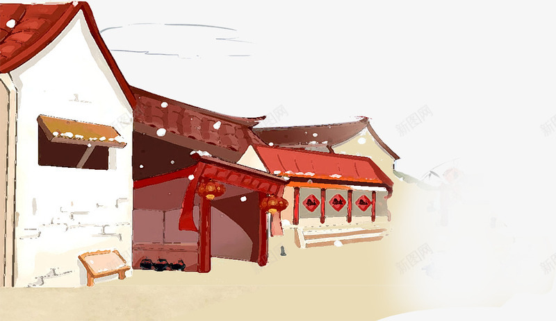 红色中国风古建筑楼房png免抠素材_新图网 https://ixintu.com 古楼 新年 新春 春节 红色建筑 装饰图案 过年