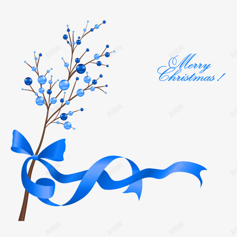 蓝色彩球绸带png免抠素材_新图网 https://ixintu.com 圣诞素材 圣诞节 彩球 手绘 绸带