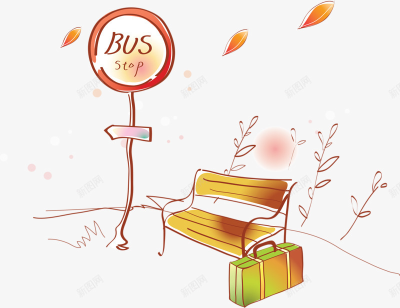 卡通漫画巴士站png免抠素材_新图网 https://ixintu.com 公交车 卡通 巴士 手绘 椅子 漫画