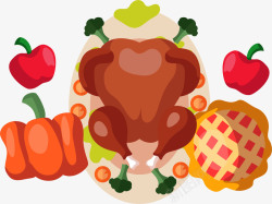 感恩节美食手绘感恩卡通美食插画装饰图案矢量图高清图片