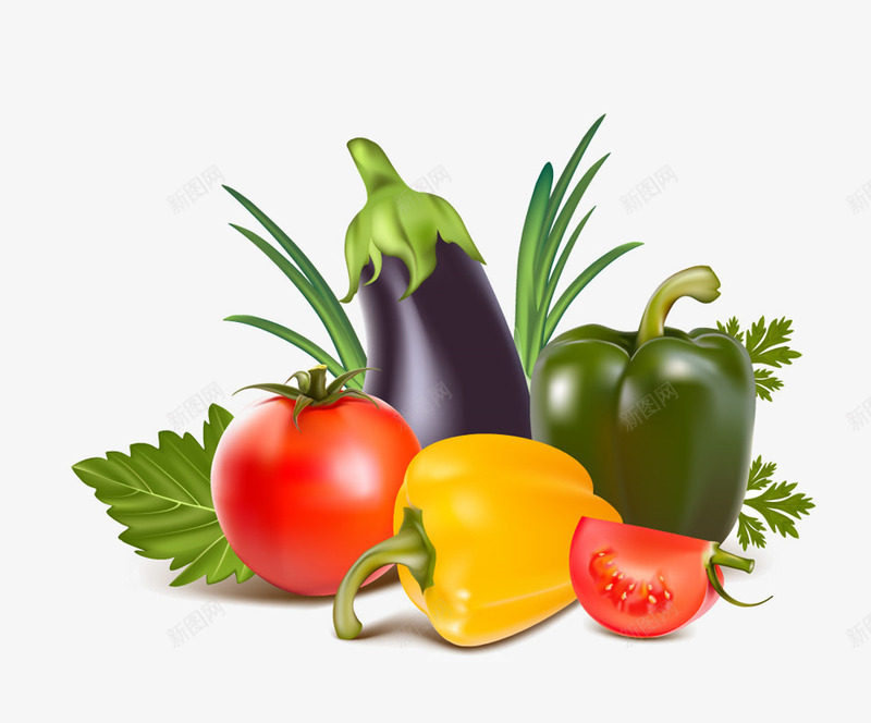 蔬菜图标png_新图网 https://ixintu.com 图标 手绘 番茄 茄子 蔬菜 青椒