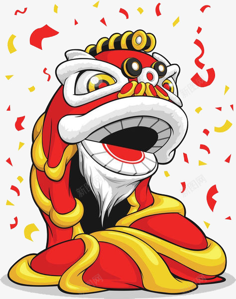 卡通中国风舞狮子png免抠素材_新图网 https://ixintu.com 中国风舞狮子 免抠狮子 卡通狮子 彩绘舞狮 漂浮的彩带 红色的狮子