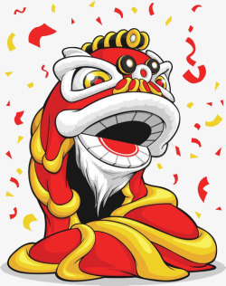 红色舞狮子卡通中国风舞狮子高清图片