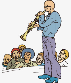 卡通手绘吹乐器戴眼镜男人观众素材