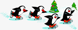 滑冰的企鹅企鹅滑冰矢量图高清图片