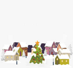 下雪的美丽圣诞小镇矢量图素材