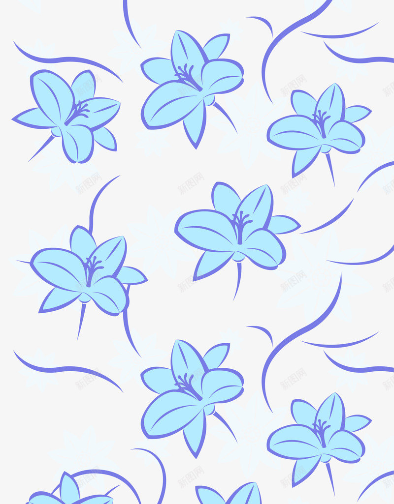 蓝色简约鲜花背景png免抠素材_新图网 https://ixintu.com 免抠PNG 简约 美丽 背景 花朵 蓝色 边框纹理 鲜花