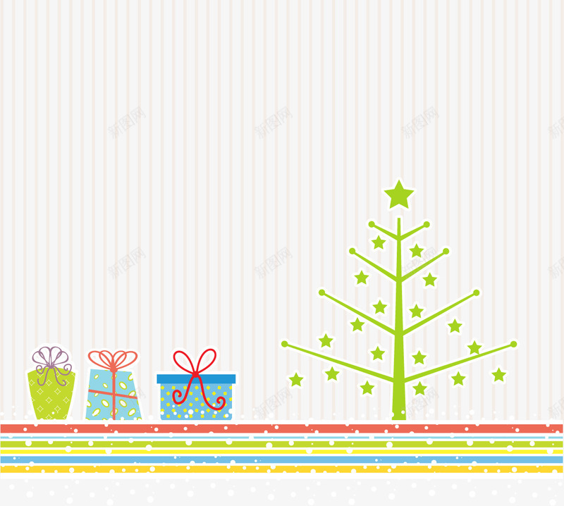条纹背景卡片png免抠素材_新图网 https://ixintu.com 圣诞节卡片 彩色礼盒 星星圣诞树
