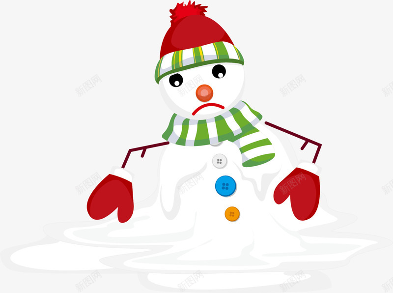 冬季融化的白色雪人png免抠素材_新图网 https://ixintu.com 不开心 冬季雪人 可爱雪人 白色雪人 红色帽子 融化的雪人