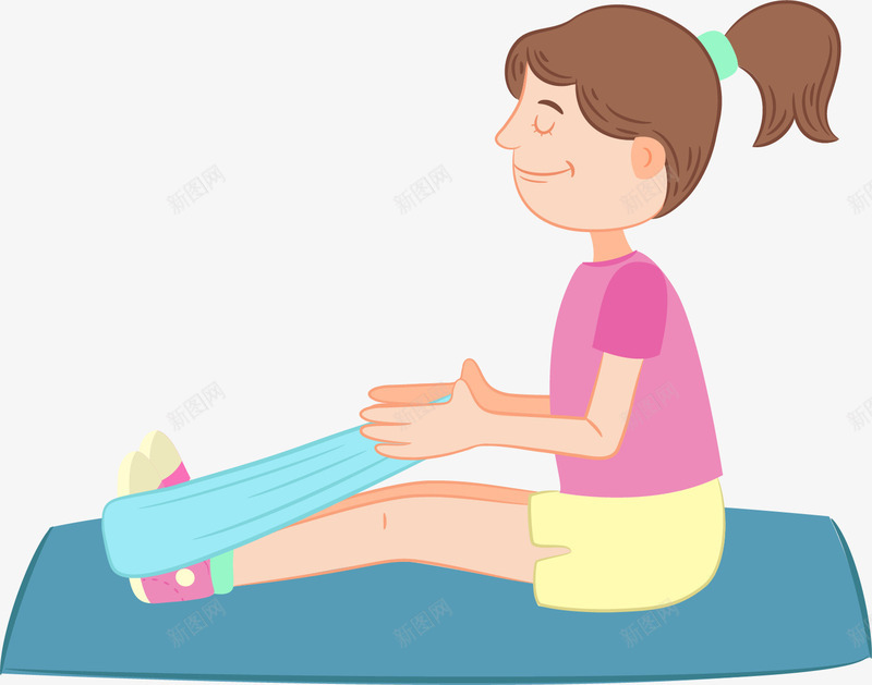 瑜伽带拉伸png免抠素材_新图网 https://ixintu.com 伸展带 动作 卡通手绘 复健 女孩女生 康复训练 拉力带 热身运动 瑜伽垫 瑜伽带 运动康复