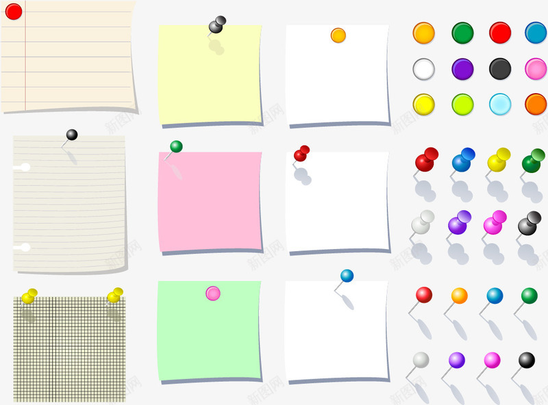 手绘彩钉和便签纸png免抠素材_新图网 https://ixintu.com 彩钉和便签纸 手绘 文具