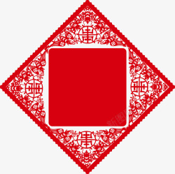 红色中国风方形剪纸素材