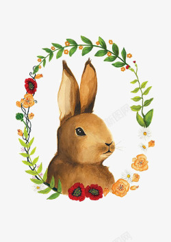 棕色花环兔子高清图片