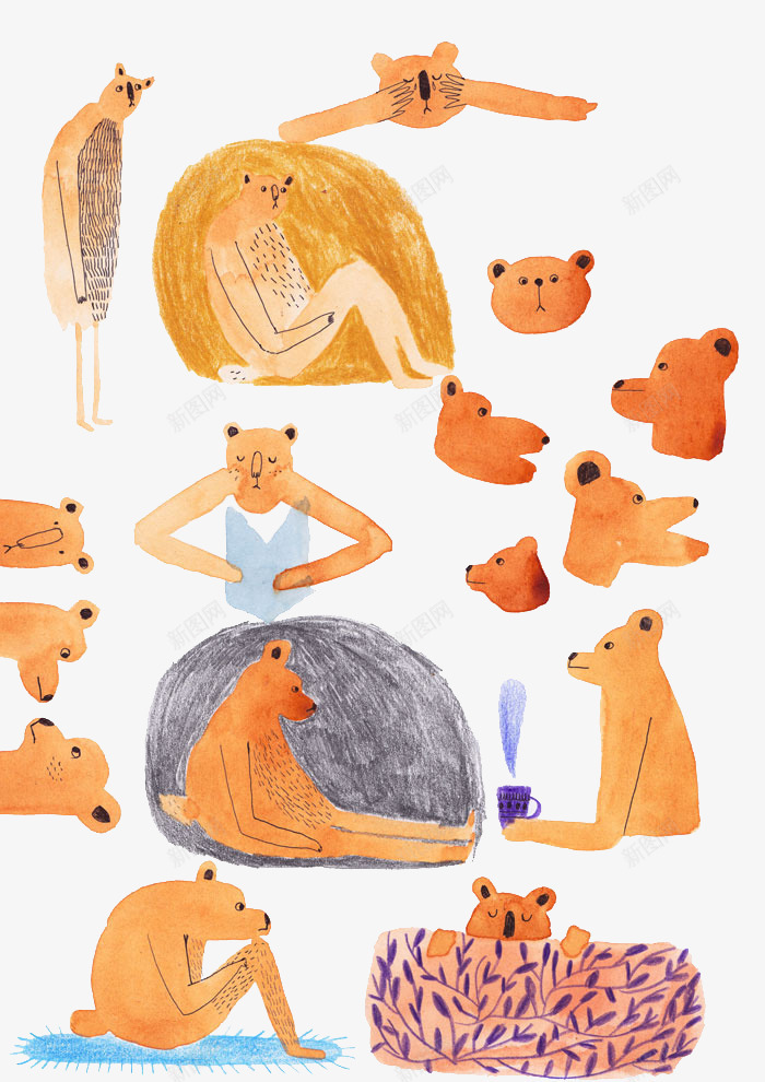 各种熊png免抠素材_新图网 https://ixintu.com 儿童 冬眠 单页 卡通 喝水 水墨 水彩 海报 熊 玩耍 简笔画