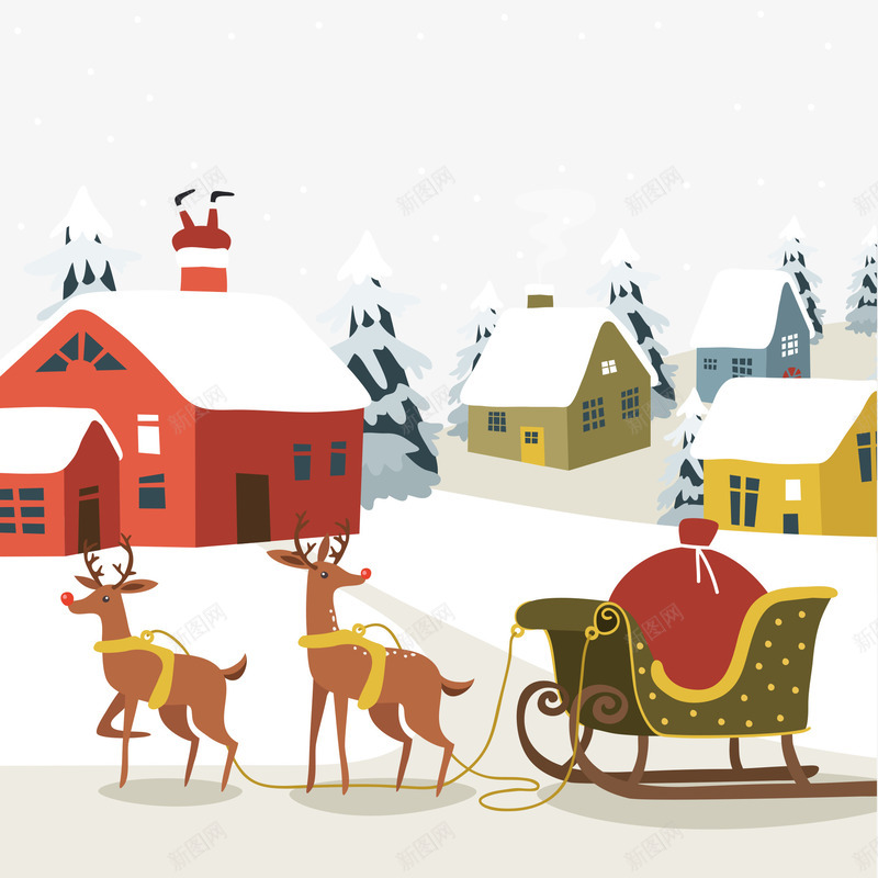 圣诞节城市雪景矢量图ai免抠素材_新图网 https://ixintu.com 矢量图 矢量圣诞节建筑 矢量圣诞节素材 矢量圣诞节雪橇车 矢量圣诞节麋鹿 麋鹿车