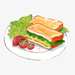 番茄三明治芝士三明治手绘画片高清图片