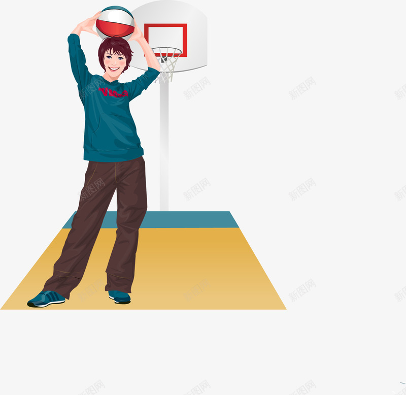 打篮球的女孩png免抠素材_新图网 https://ixintu.com 女孩矢量 打篮球的女孩矢量素材 篮球 篮球架子 运动女孩