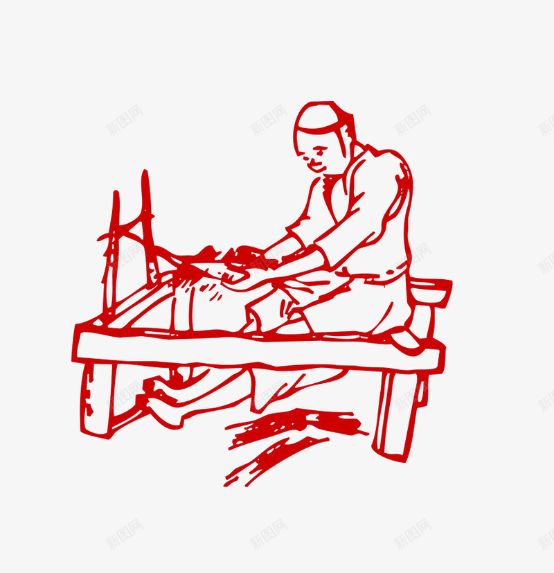 男人在店里磨刀png免抠素材_新图网 https://ixintu.com 人物 卡通 男人 磨刀 红色 铁匠铺