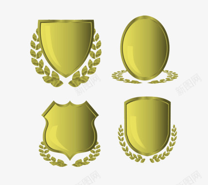 金色立体盾牌麦穗标志图标图标