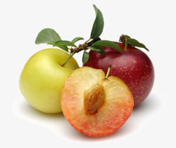 青苹果果肉新鲜的水蜜桃与苹果高清图片