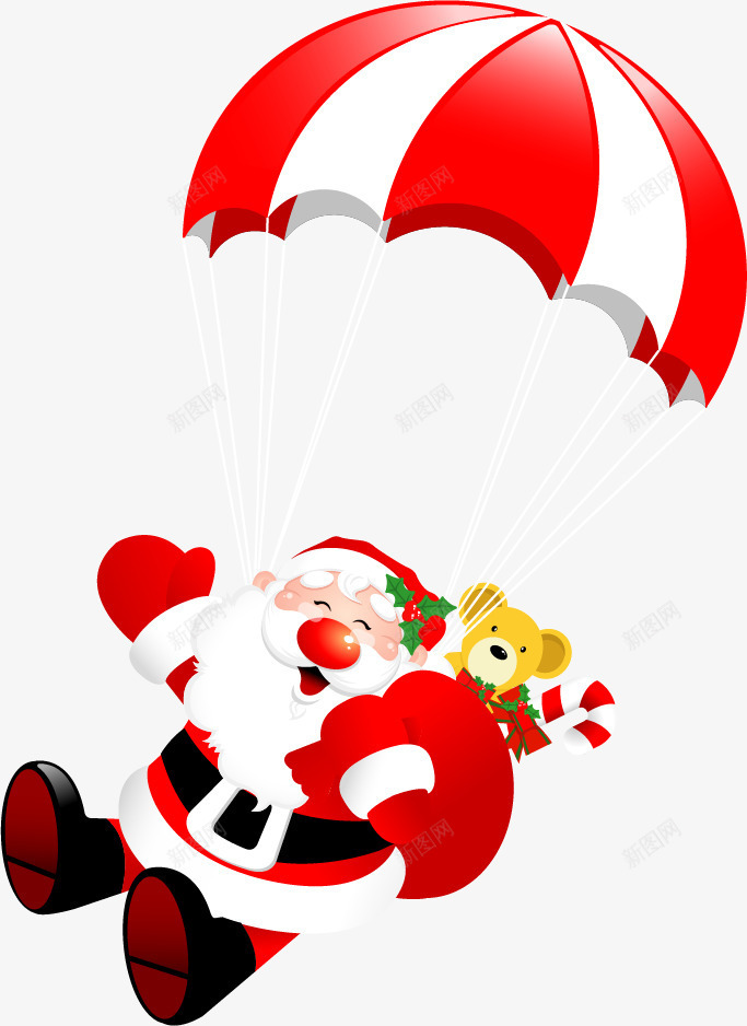 圣诞节图案png免抠素材_新图网 https://ixintu.com 图案 圣诞老人 圣诞节 红色 降落伞