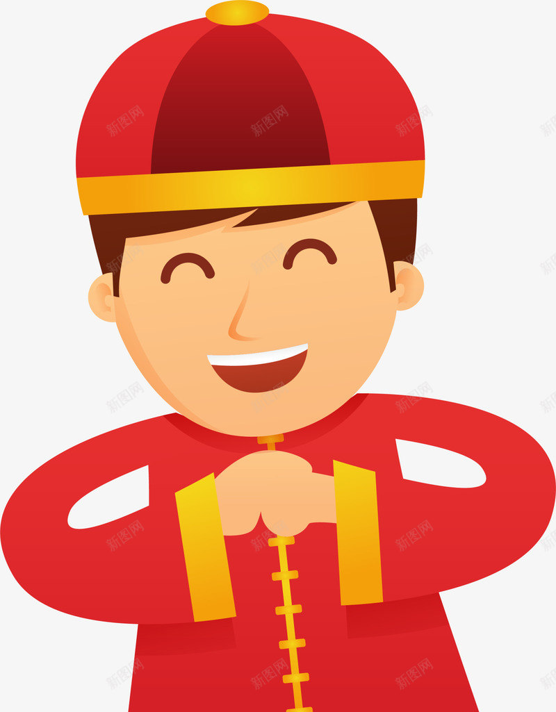 春节拜年的年轻人png免抠素材_新图网 https://ixintu.com 喜悦 喜笑颜开 小伙子 拜年的年轻人 春节 红色帽子