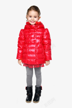 女孩冬装红色可爱爱笑欧美女孩冬装羽绒衣高清图片