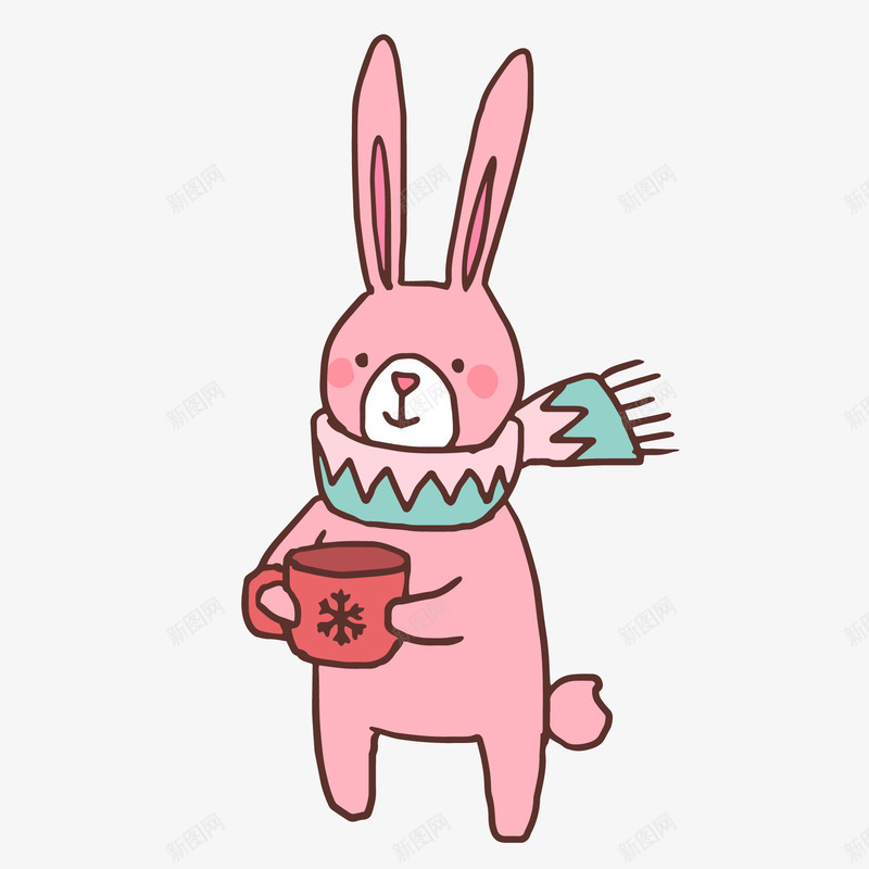 卡通可爱粉红色的小兔子png免抠素材_新图网 https://ixintu.com 冬季 动物 卡通 可爱 围巾 小兔子 杯子