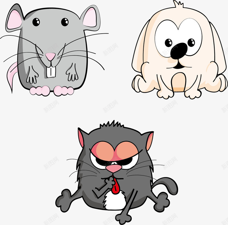 卡通漫画老鼠猫咪png免抠素材_新图网 https://ixintu.com 卡通漫画 可爱 小狗 小老鼠 漫画动物 灰色猫咪 矢量素材 老鼠生日